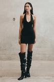 Cressida Crepe Halter Mini Dress Black