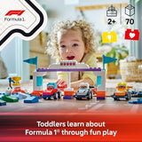 LEGO DUPLO Town F1 Team Race Cars Drivers Building Toy Playset Toddler Toy Cars for Pretend Play Boys and Girls Ages 2 Learning and Educational Gift for Preschool 10445