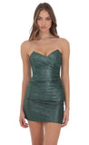 Metallic Crinkle Pointed Bodycon Dress in Forest Green