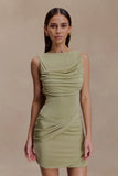 Henley Slinky Drape Mini Dress Sage