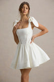 Mochi White Skater Mini Dress With Bow Straps