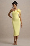 Ambretta Lemon One Shoulder Midi Dress With Bow