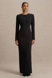 Vaila Black Crew Neck Maxi Dress
