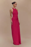Rinna Satin Halter Maxi Dress Pink Cherry
