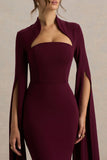 Esme Burgundy Square Neck Maxi Dress With Cape Sleeves