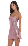 Sequin Strapless Dress in Pink Rose