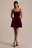 Roxanne Burgundy Velvet Square Neck Mini Dress