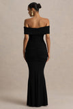 Envisioned Black Bardot Neck Maxi Dress With Gathered And Drape Detail