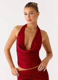 Farruko Jacquard Halter Top Dark Cherry
