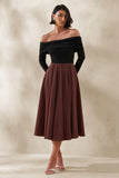 Frederica Black And Brown Bardot Neck Midi Dress