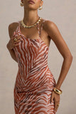 Florica Zebra Print Mesh Asymmetric Maxi Dress With Split