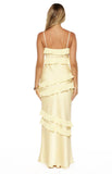 Audra Yellow Ruffle Satin Maxi Dress
