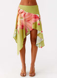 Kia Low Rise Asymmetrical Midi Skirt Jungle Floral
