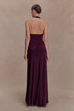 Indira Gathered Slinky Halter Maxi Dress Mahogany