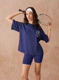 Navy Tennis Club Back Print T Shirt