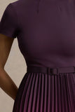 Libby Burgundy Ombre Woven High Neck Midi Dress With Pleated Detailing