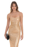 Strapless Metallic Mesh Maxi Dress in Gold
