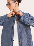 Navy And White Stripe Cotton Tie Back Detail Shirt