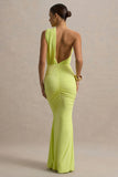 Beline Lime Green One Shoulder Cut Out Maxi Dress With Drape