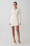 Agness Long Sleeve Button Up Knit Dress Ivory