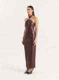 Burgundy Faux Leather Halterneck Maxi Dress