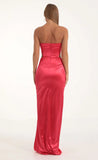 Satin Cutout Corset Maxi in Red