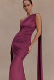 Asher Slinky One Shoulder Maxi Dress Neutral Plum
