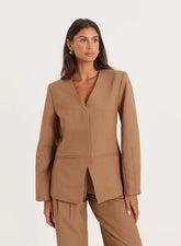 Taupe Cinched Waist Cocoon Sleeve Tailored Blazer