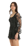 Floral Glitter A Line Dress in Black
