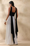 Beamora Black White Bandeau Maxi Dress With Cape