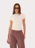 Cream Ribbed Branded Cotton Baby Tee