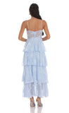 Floral Ruffle A line Maxi Dress in Sky Blue