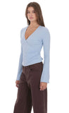 V Neck Overlap Top in Light Blue