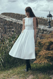 Monika Gathered Waist Cotton Midi Dress White