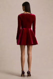 Beloved Red Velvet Hand Embellished Square Neck Mini Dress