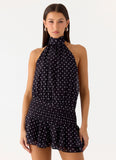 Willow Chiffon Mini Dress Black Polkadot