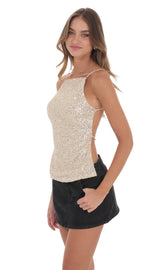 Sequin Open Back Top in Champagne