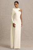 Dawn Cream High Neck Maxi Dress With One Long Cape Sleeve