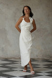 Virginia Suiting Embroidered Midi Dress White