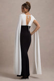 Grace Kelly Black White Plunge Neck Maxi Dress With Cape Sleeves
