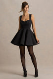 Malia Black Sweetheart Neck Skater Mini Dress