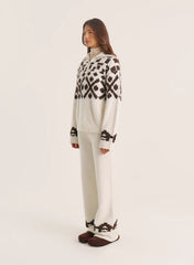 Multi Knitted Fairisle Collared Zip Jumper