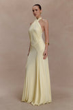 Indira Gathered Slinky Halter Maxi Dress Lemon