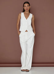 White Linen Cross Back Waistcoat