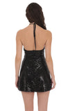 Sequin Florette Halter Dress in Black