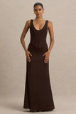 Morgan Brown Satin Corset Maxi Dress