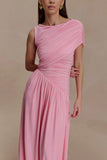 Ayeshya Slinky Asymmetric Maxi Dress Candy Pink