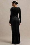 Fay Black Velvet Corset Style Knot Maxi Dress