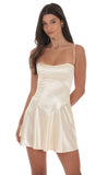 Satin V Drop Waist Dress in Champagne