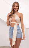 Ruched Sequin Crop Top in Champagne